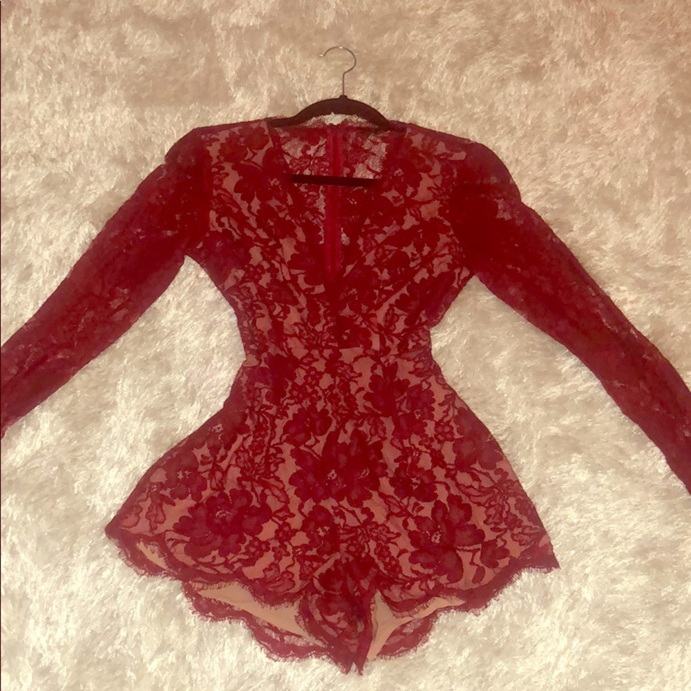 Long sleeve red lace romper. Size small